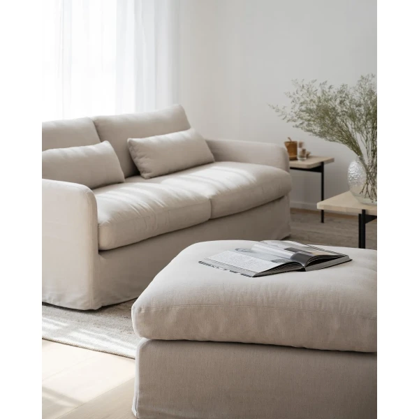 125910 125911 b mb Payton 3 seater sofa in beige fabric footstool beige fabric 01 kuva