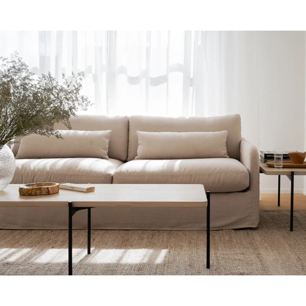 Rowico Payton 3 seater sofa in beige fabric Shelton Coffee table kuva