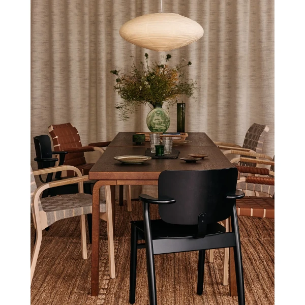 Artek Aalto Table 83 walnut Armchair 45 elegance leather walnut Armchair 45 natural white webbing Domus Chair black lacquered kuva