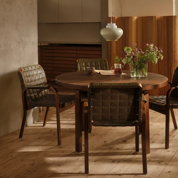 9292758 Artek Crafted Through Time in situ armchair 45 olive envy leather flat wrap A333 aalto table round sceen 100 master image