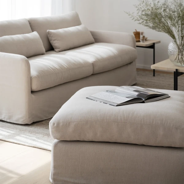 125910 125911 b mb Payton 3 seater sofa in beige fabric footstool beige fabric 01 image