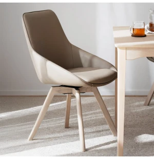 Rowico ALISON pyörivä tuoli, beige nahka/valkotammi kuva