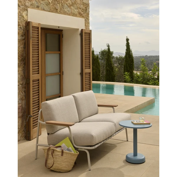 Settle 2 Seater Grey Linear Steel Cafe Table Pale Blue kuva