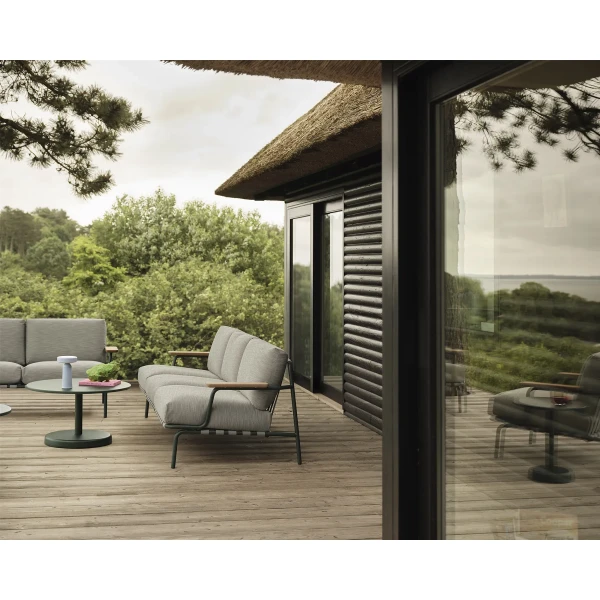 Settle sofa 2 3 seater ribbed weave 2 dark green linear steel coffee table dark green ease portable muuto org 150 kuva