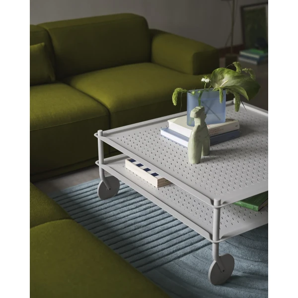 Flow coffee table grey connect soft vidar 956 relevo rug sage green muuto kuva