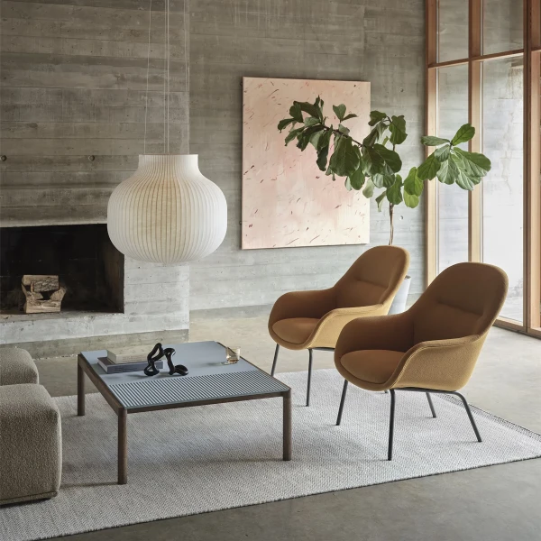 fiber lounge armchair tube base grain 62016 strand pendant ply rug recycled polyester off white couple coffee table muuto org 150 kuva