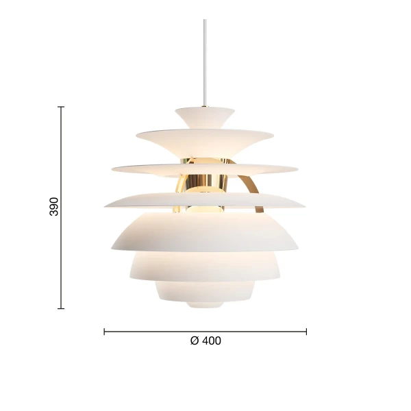PH Snowball Soft White Brass EU Pendant Measurement kuva