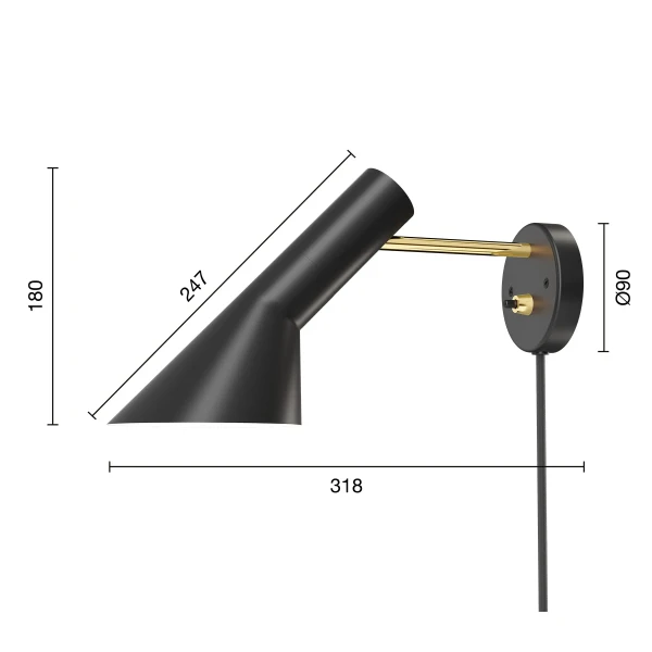 AJ Wall Black Brass Wire EU Measurement kuva