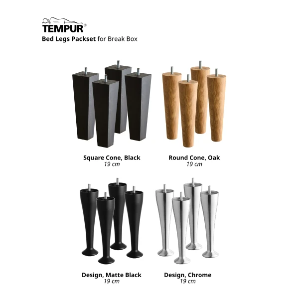 Tempur Bed Legs Packset for Break Box 19 cm kuva