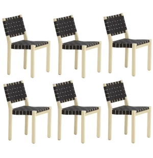 Outlet | 6 st Artek 611 stol björk/sadelgjord svart image