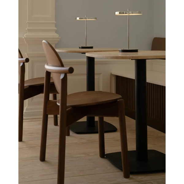 UMAGE lifestyle Heiko dining chair walnut Gather cafe table travertine Asteria Move polished steel 5 image