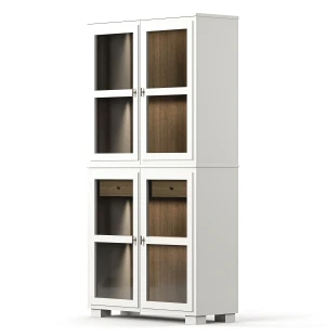 Englesson CAMDEN vitriinikaappi 2+2 lasiovea, valaistuksella, valkoinen/petsattu tammi kuva