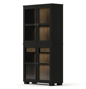 Englesson CAMDEN vitriinikaappi 2+2 lasiovea, valaistuksella, musta/petsattu tammi kuva