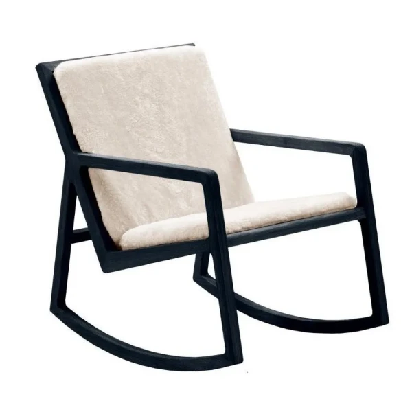 LUX keinutuoli musta aito valkoinen lampaantalja kuva