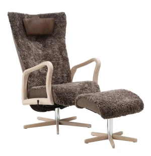 Bröderna Anderssons ARCUS pyörivä nojatuoli + rahi valkopigmentoitu tammi/lampaanvilla drake kuva