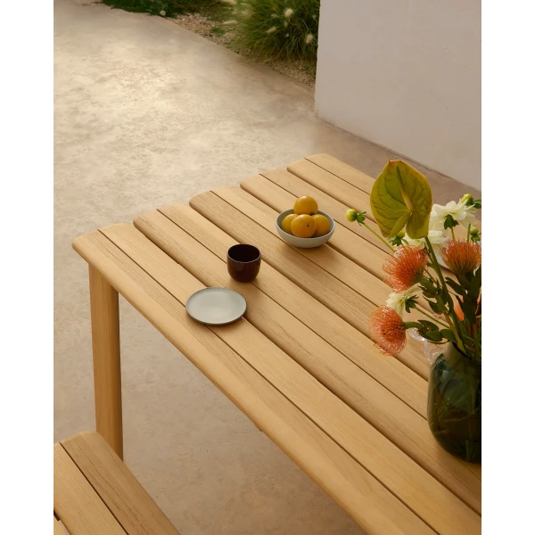 assemble table 220 cm bench 180 cm teak silent vase dark green ORG kuva