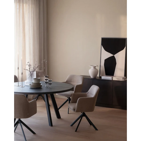123282 117440 b mb Gladstone armchair swivel swing beige Fred dining table brown 01 kuva