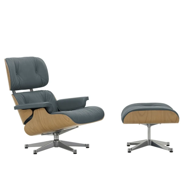 9709891 Eames Lounge Chair Veneer 26 chestnut natural Leather Premium F 60 smoke blue Metal 03 polished aluminium image