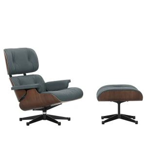Vitra EAMES LOUNGE CHAIR fåtölj med fotpall, Dark Walnut - Leather Smoke Blue 60 image