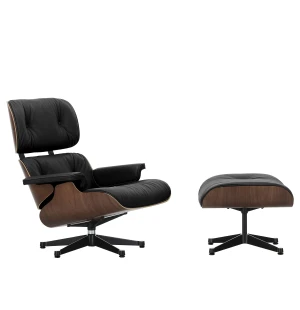 Vitra EAMES LOUNGE CHAIR fåtölj med fotpall, Dark Walnut - Leather Nero 66 image