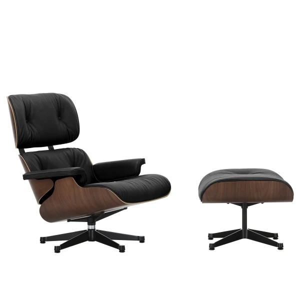 9709911 Eames Lounge Chair Veneer 32 walnut dark Leather Premium F 66 nero Metal 3 12 polished aluminium deep black powder coated smooth F master image