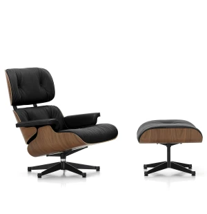 Vitra EAMES LOUNGE CHAIR fåtölj med fotpall, Walnut - Leather Nero 66 image