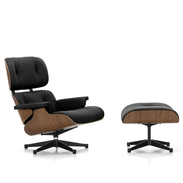 9709918 Eames Lounge Chair Veneer 31 walnut natural Leather Natural F 66 nero Metal 3 12 polished aluminium deep black powder coated smooth FS master image