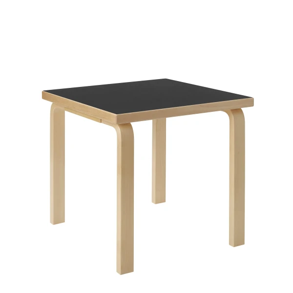 Aalto Childrens Table square 80C legs and endge band birch top black Linoleum cut out master kuva