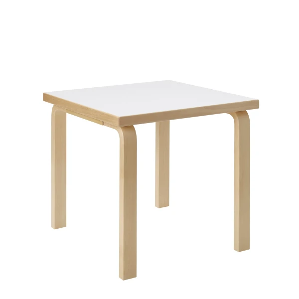 Aalto Childrens Table square 80C legs and endge band birch top white HPL cut out master kuva