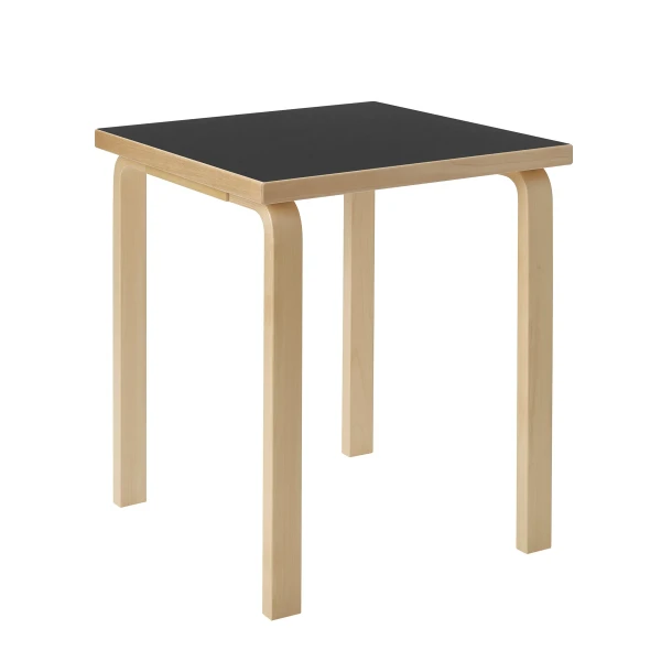 Aalto Table square 80C legs and endge band birch top black Linoleum cut out master kuva