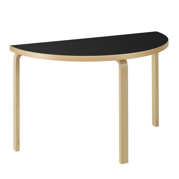 Artek Aalto Table half round 95 birch veneer black linoleum image