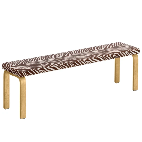 Bench 168B legs honey stained Zebra brown upholstered cut out master kuva