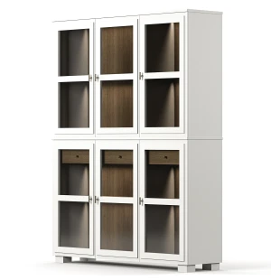 Englesson CAMDEN vitriinikaappi 3+3 lasiovea, valaistuksella, valkoinen/petsattu tammi kuva