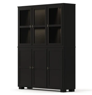 Englesson CAMDEN vitriinikaappi 3+3 lasi-/puuovea, valaistuksella, musta kuva