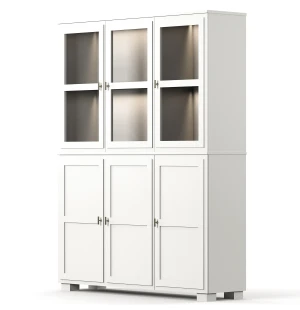 Englesson CAMDEN vitriinikaappi 3+3 lasi-/puuovea, valaistuksella, valkoinen kuva