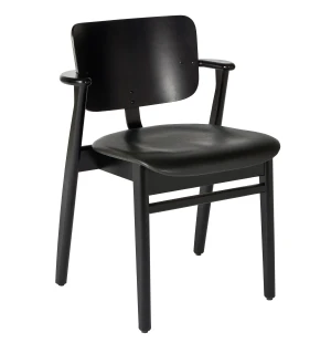 Artek DOMUS tuoli, verhoiltu istuin, mustapetsattu/musta nahka kuva