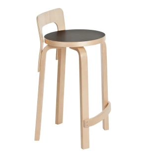 Artek K65 työtuoli-baarituoli, koivu/musta linoleumi kuva
