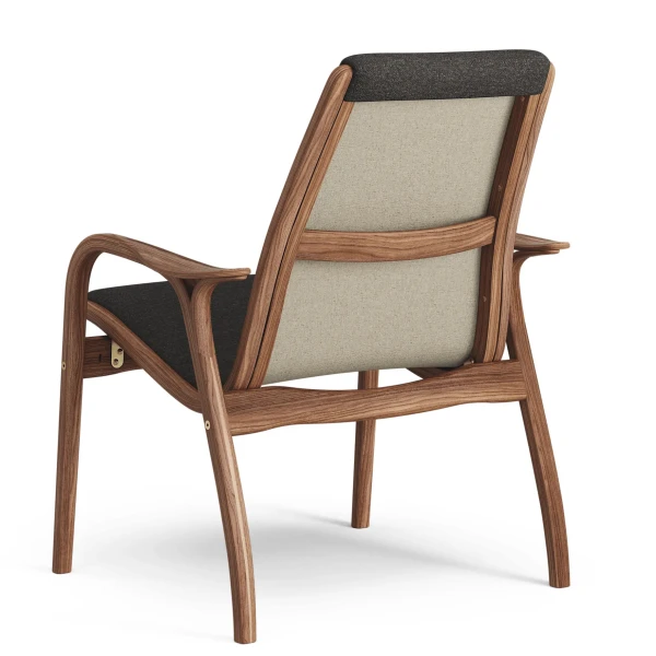 Laminett easy chair Walnut Natural Varnish Fabric Nevotex Barnum 13 Antracit Back image