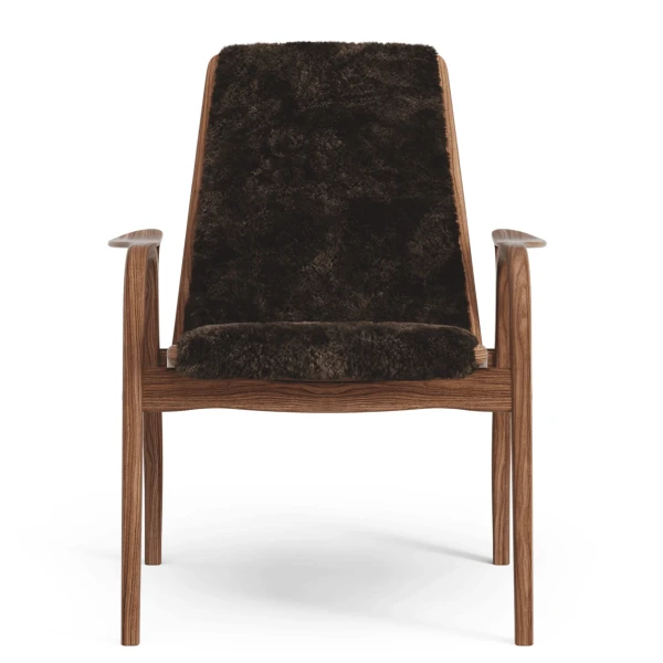 Laminett easy chair Walnut Natural Varnish Sheepskin Espresso Front image