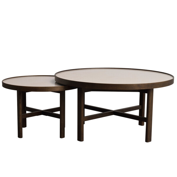 Marsden coffee tables 90+60 beige ceramics brown oak kuva