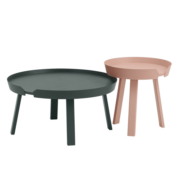 Muuto Around coffee table oak dark green tan rose group image