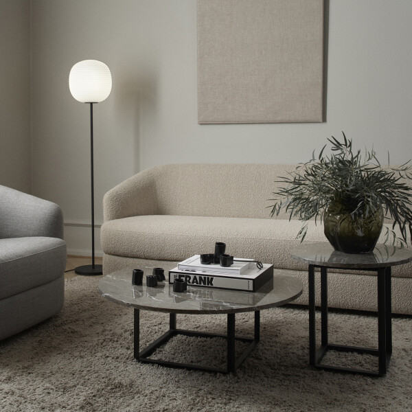 New Works Spring 2021 Covent Lounge Chair Lantern Floor Lamp Covent Sofa Deep 3 Seater Florence Coffee and Side Table Gris du Marais kuva