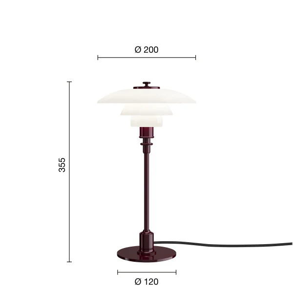 PH 2 1 Table Lamp EU Burgundy Measurement kuva