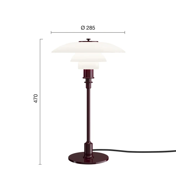 PH 3 2 Table Lamp EU Burgundy Measurement kuva
