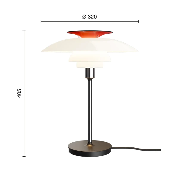 PH 80 Table Lamp EU Chrome ON Measurement kuva