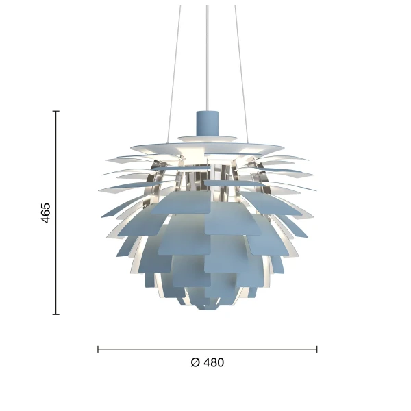 PH Artichoke EU 480 Pendant Dusty Blue Chrome Measurement image