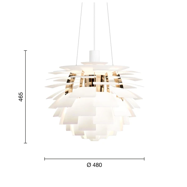 PH Artichoke EU 480 Pendant Soft White Brass Measurement image