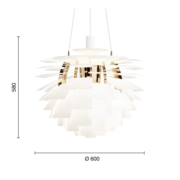PH Artichoke EU 600 Pendant Soft White Brass Measurement image
