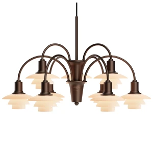 Louis Poulsen PH 1/1 Centenary Edition 9-armad takkrona, aged brass/dusty terracotta image