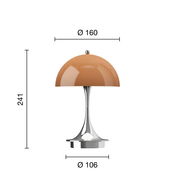 Panthella 160 Portable Lamp EU 160 Opal Original Brown Chrome Measurement kuva